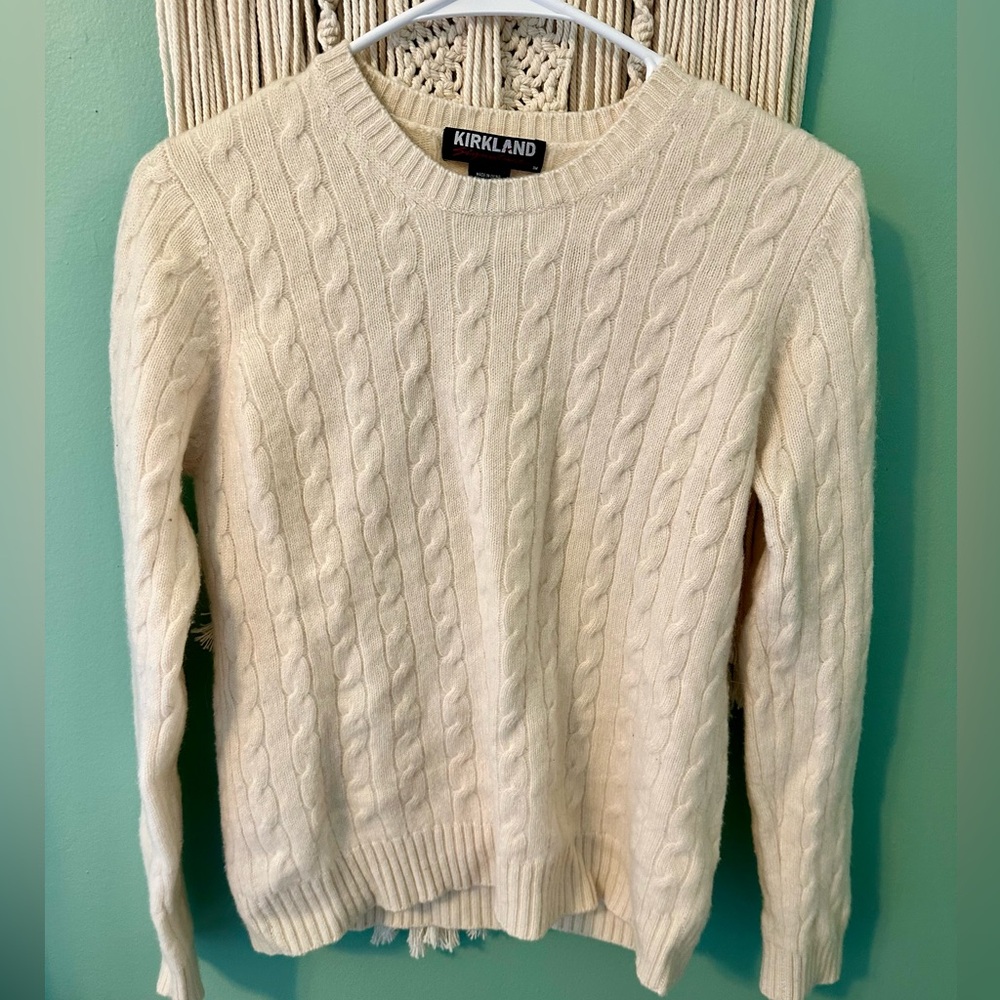 KIRKLAND 100% Cashmere Cableknit Sweater Cream Womens Size Medium